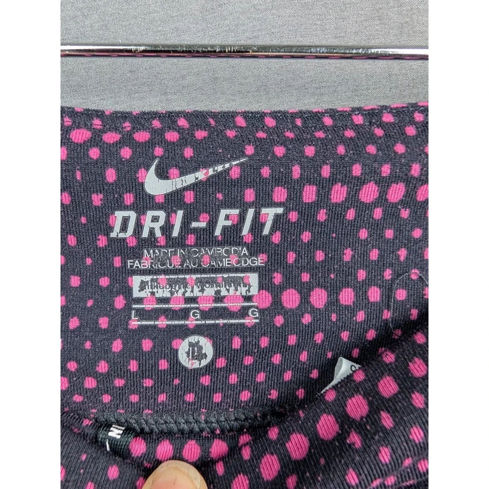Nike Womens Dri-FIT‎ Epic Run Crop Leggings Black Pink Polka Dot Size  Large